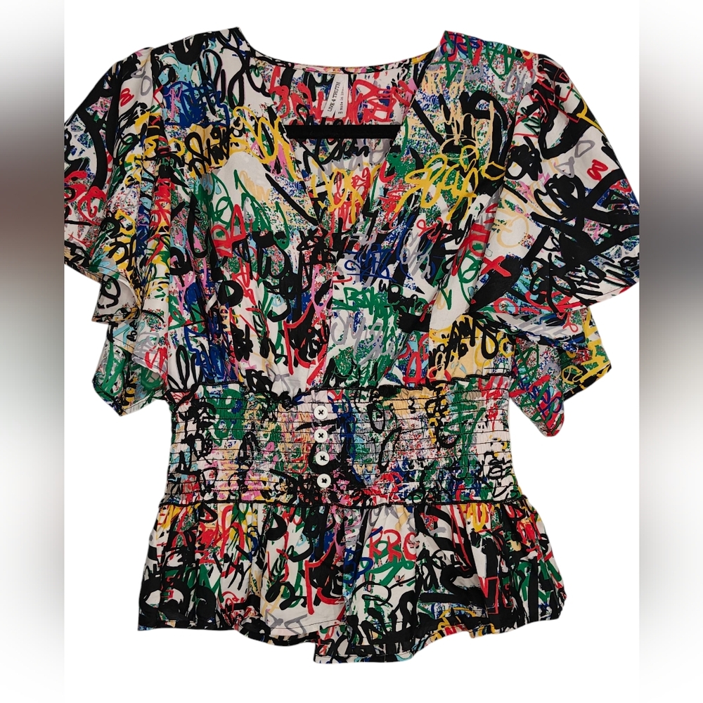 Multicolor Graffiti Print Blouse